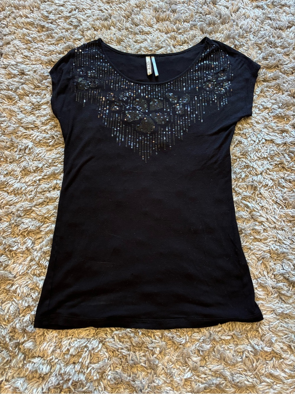 Black Embellished Scoop Neck Women’s Top